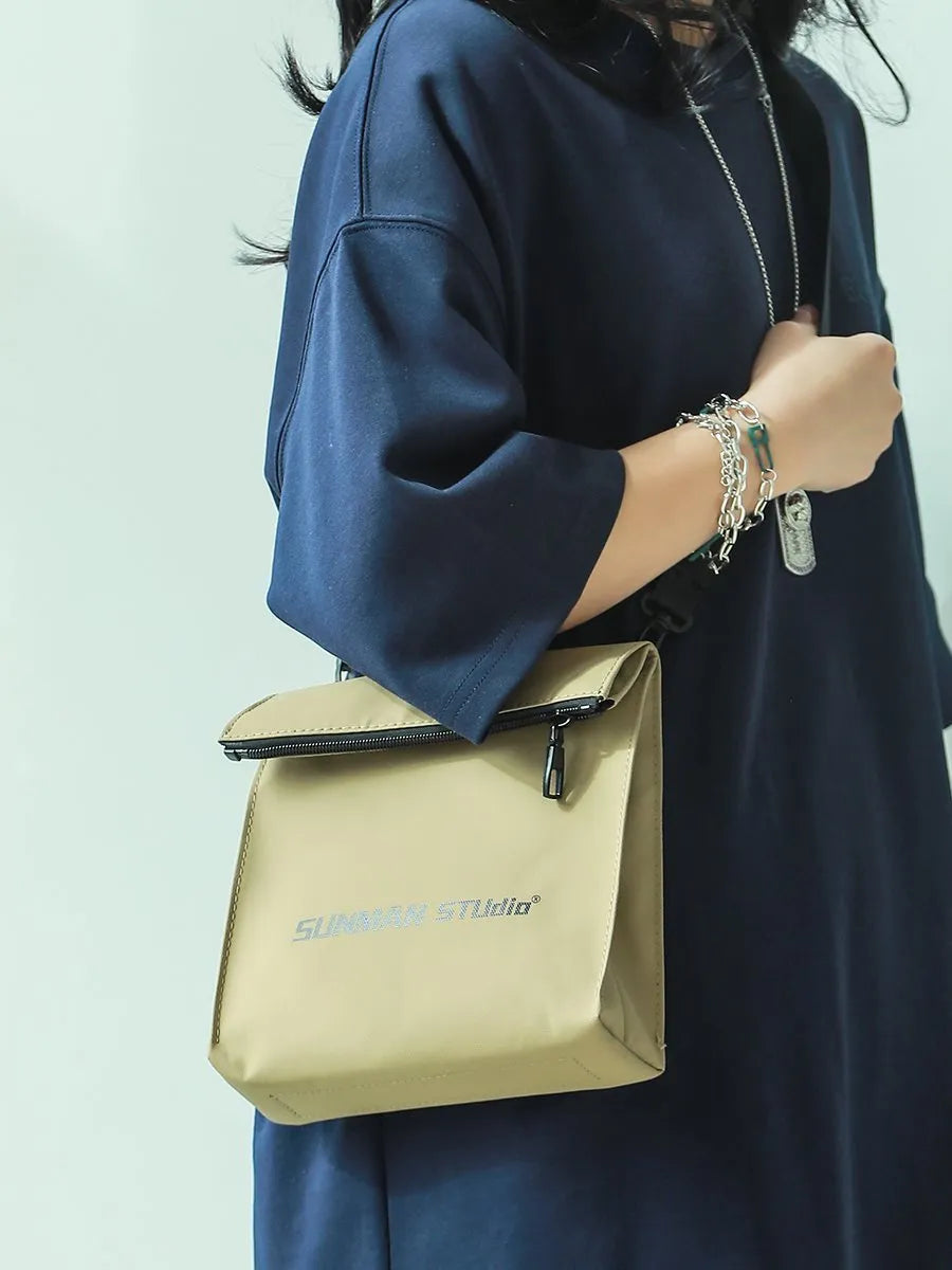 Simple all-match messenger bag design backpack in polyester with Oxford fabric lining, sewing line detail, available in multiple colours