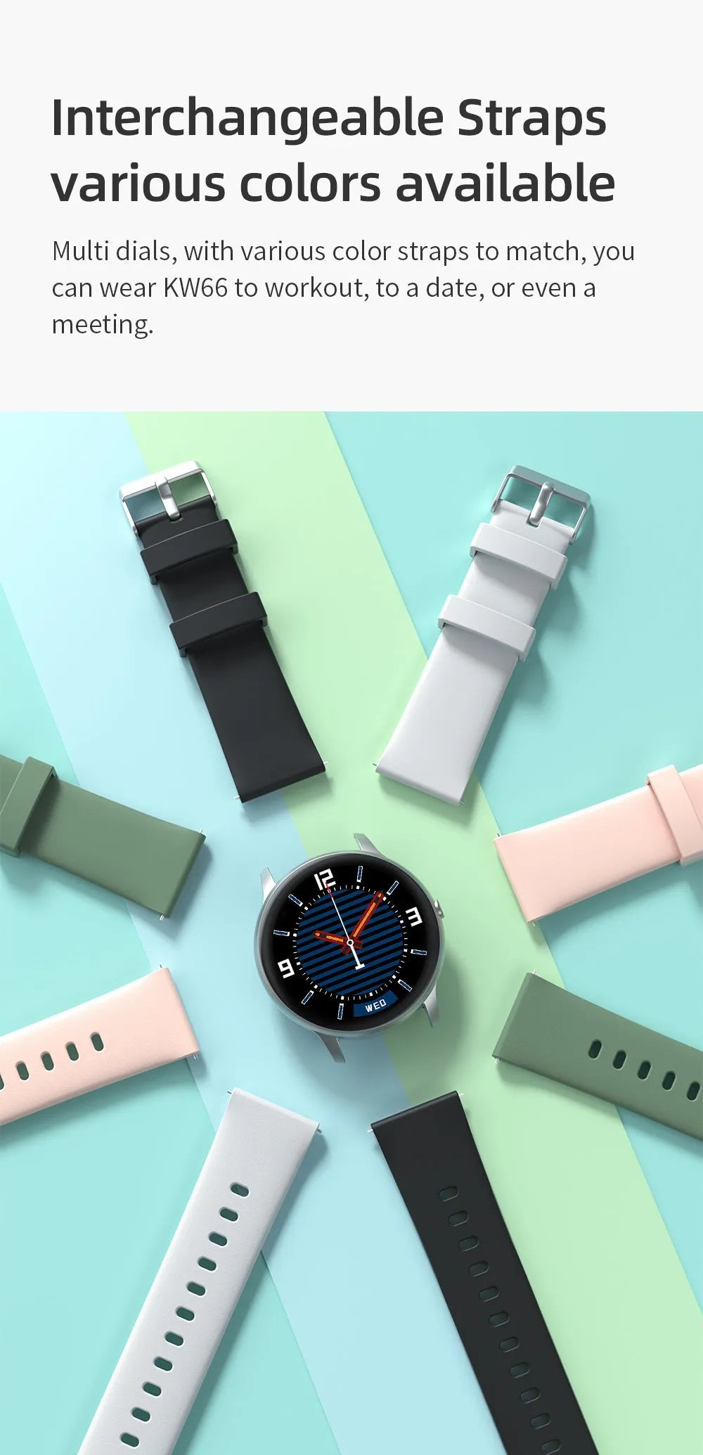 IMILAB KW66 smart watch black front view with 1.28 inch TFT screen and alloy case