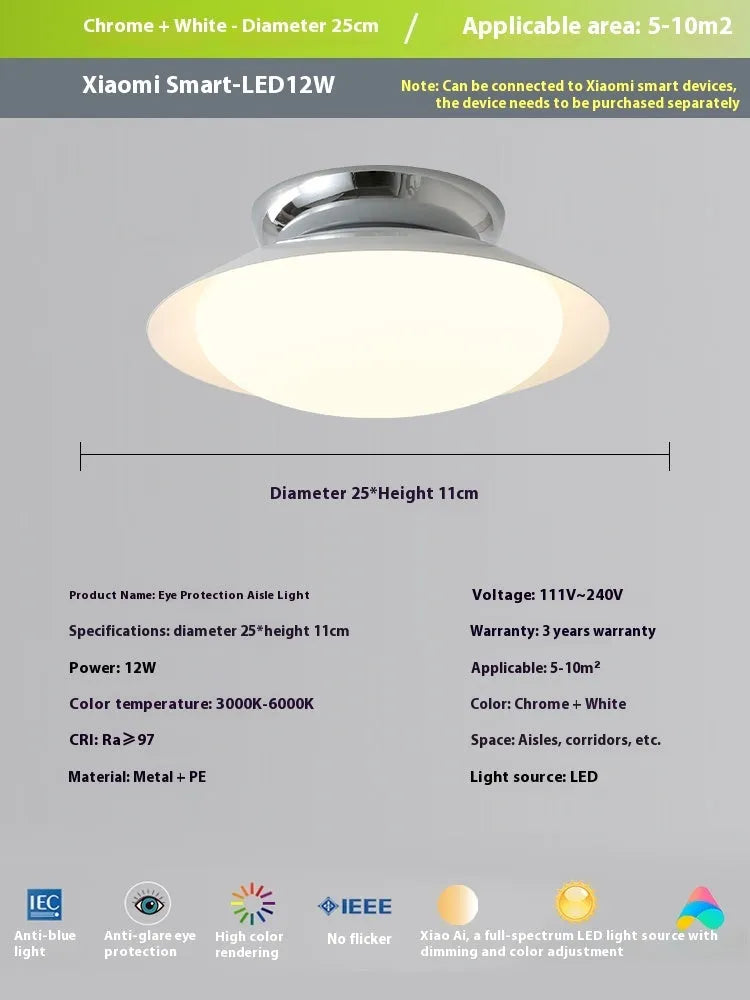 Modern minimalist cream style flying saucer ceiling lamp with iron shade in bedroom setting