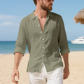 Men's loose fit linen casual shirt in non-ironing American style with eight colour options