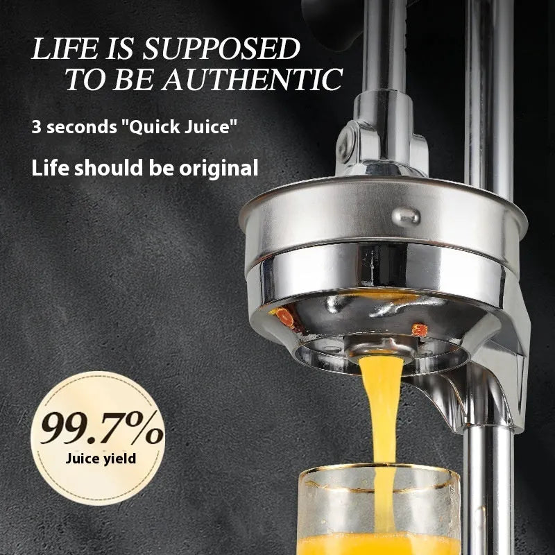 Vertical stainless steel manual citrus juicer with zinc alloy components in multiple colour options