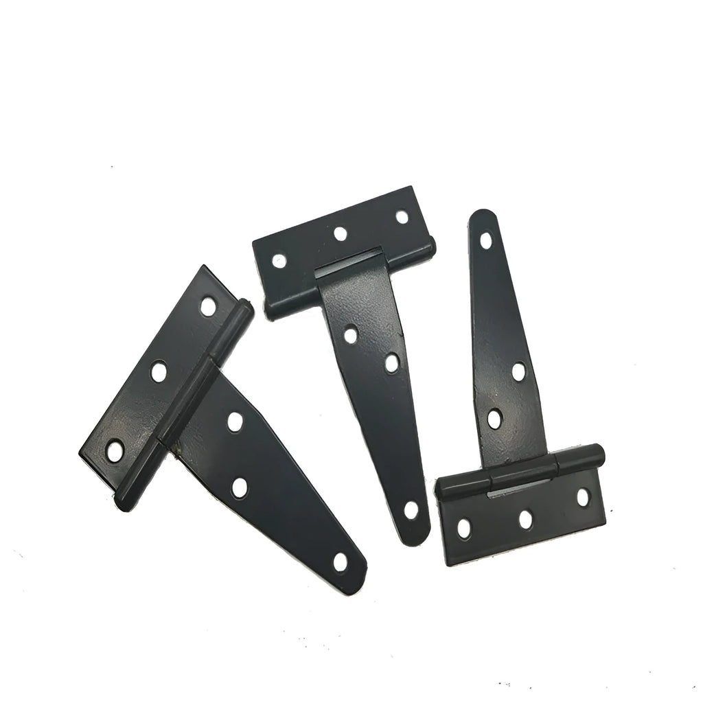 Fixed T-shaped iron hinge for wooden doors, shown in straight arm design.