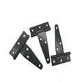 Fixed T-shaped iron hinge for wooden doors, shown in straight arm design.