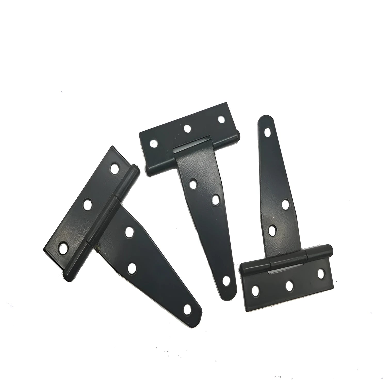 Fixed T-shaped iron hinge for wooden doors, shown in straight arm design.