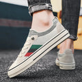 Men's breathable thin knitted mesh casual sneakers in beige with canvas upper and rubber sole