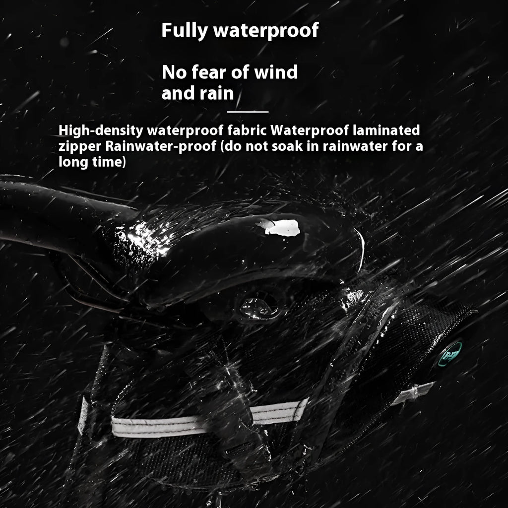Black polyester quick-release mountain bike tail bag attached to a bicycle saddle, free size with padded interior