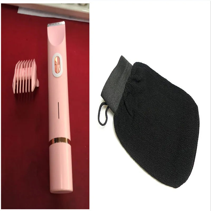 Pink 2 in 1 women's electric hair remover double head shaver with USB cable on white background