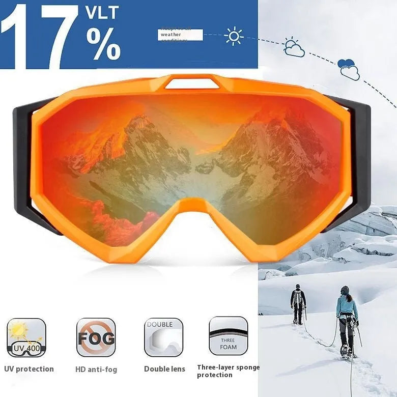 Motorcycle anti-fog goggles in black frame with gray lens variant showing protective eyewear design