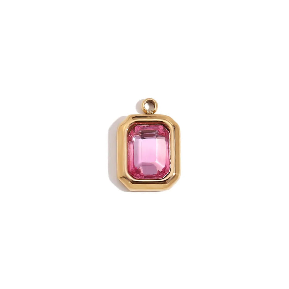 18K gold mini pendant with micro inlay colourful crystals on stainless steel base, geometric shape