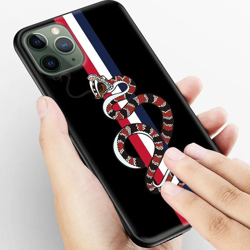 Frosted soft silicone TPU phone case with UV-printed snake cartoon design for iPhone