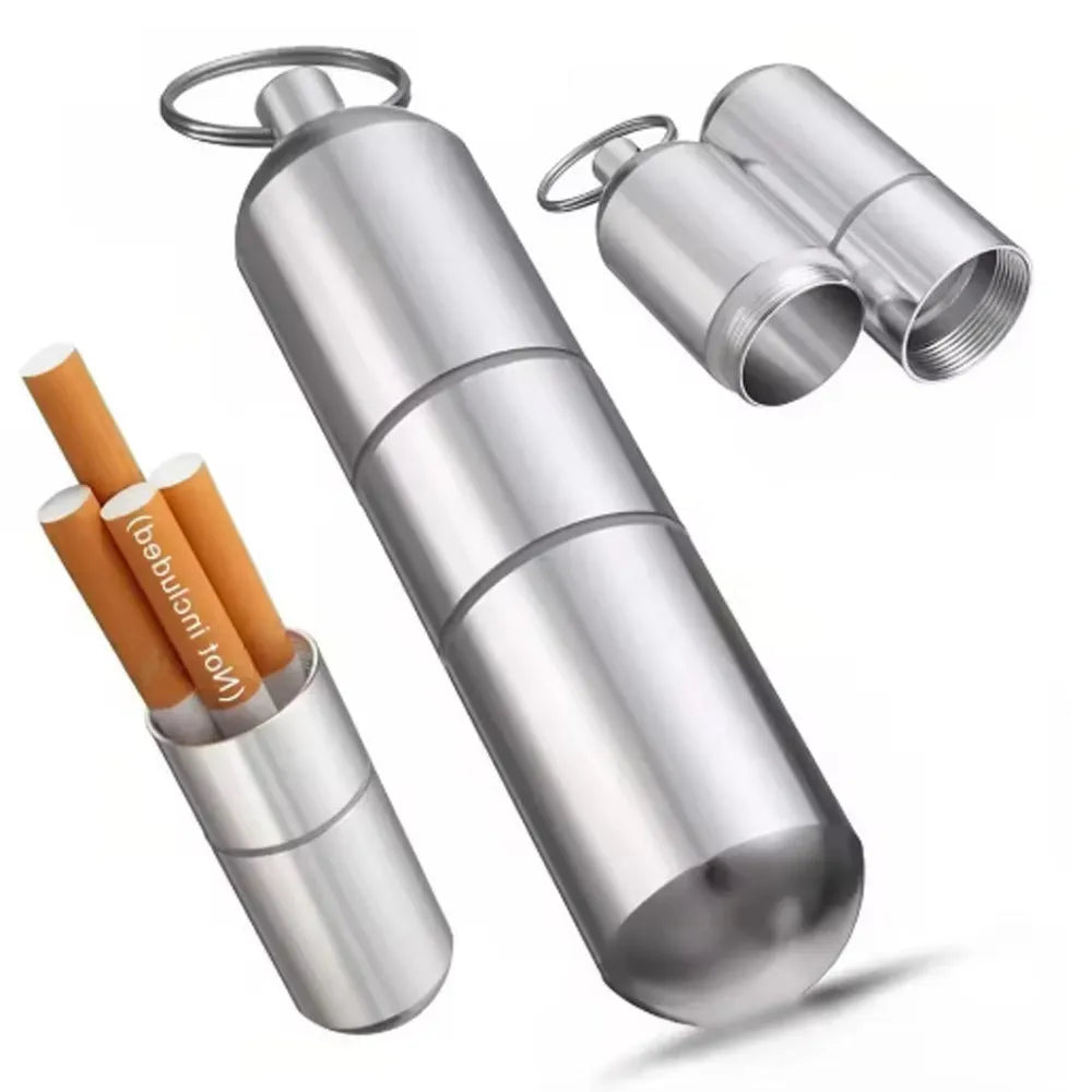 Portable waterproof sealed aluminium alloy medicine box in silver 87mm size with lid closed