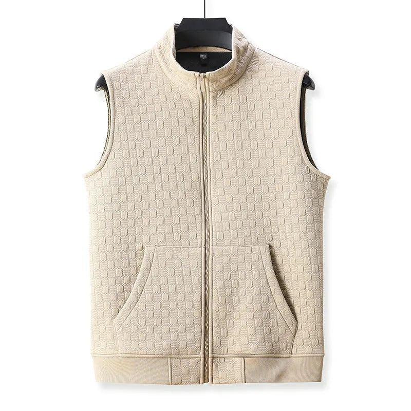 Casual sleeveless waistcoat cardigan in polyester blend available in black, brown, khaki, and grey colours