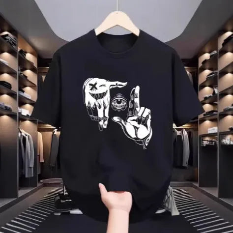 Men's cartoon-printed mesh t-shirt in bird eye polyester with round neck and short sleeves