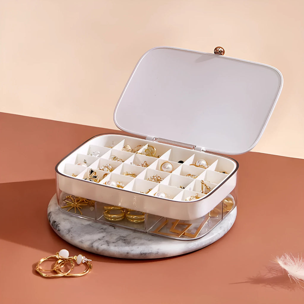 Jewellery storage box with multi-layer compartments in modern minimalist design