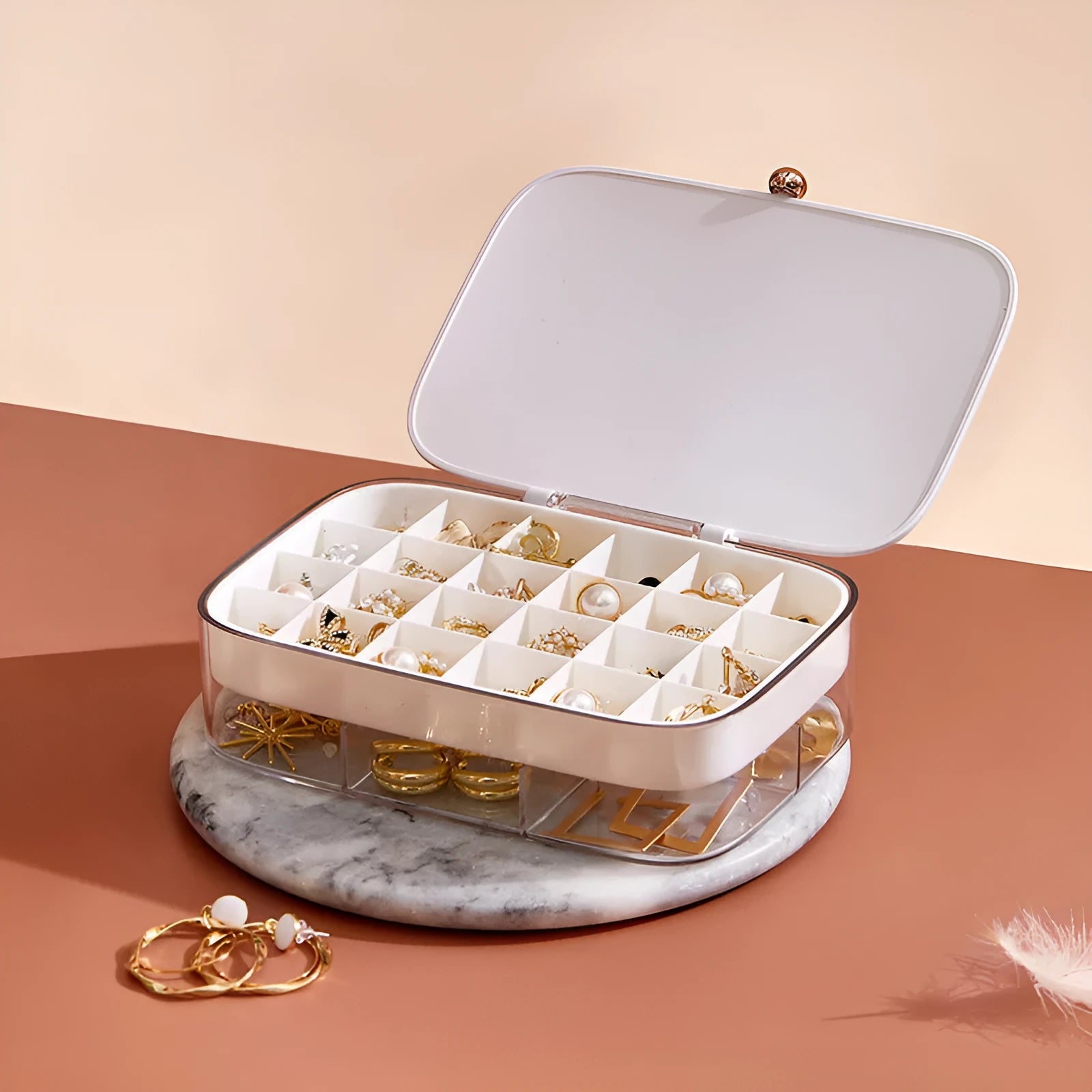 Jewellery storage box with multi-layer compartments in modern minimalist design