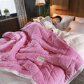 Thick three-layer composite coral fleece flannel blanket in pink colour, size 150x200cm
