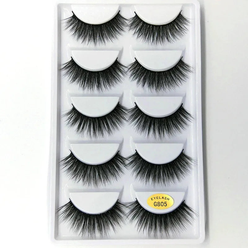 3D mink hair false eyelashes thick section cotton stem 5 pairs natural volume