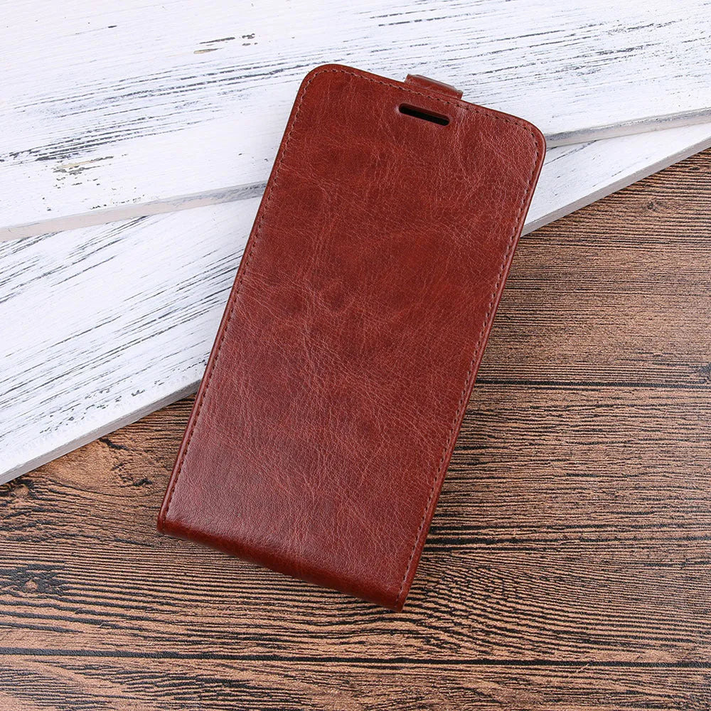 Black leather wallet case for Honor 7X phone showing card slots and business design.