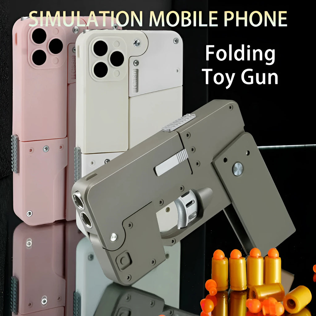Folding mobile phone dart blaster toy with soft foam bullets in pink