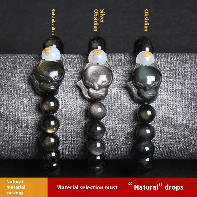 Natural obsidian bracelet 10mm zodiac guardian stone beads gold obsidian style
