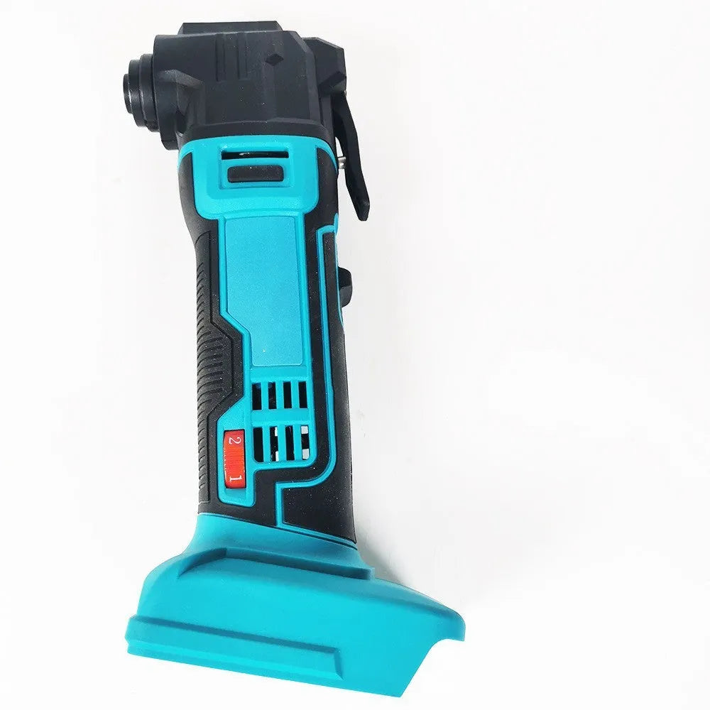 Rechargeable brushless lithium battery lawn trimmer with accessories in a plastic storage box.
