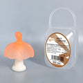Small pink mushroom-shaped latex gum inside a transparent box with a silver chain.
