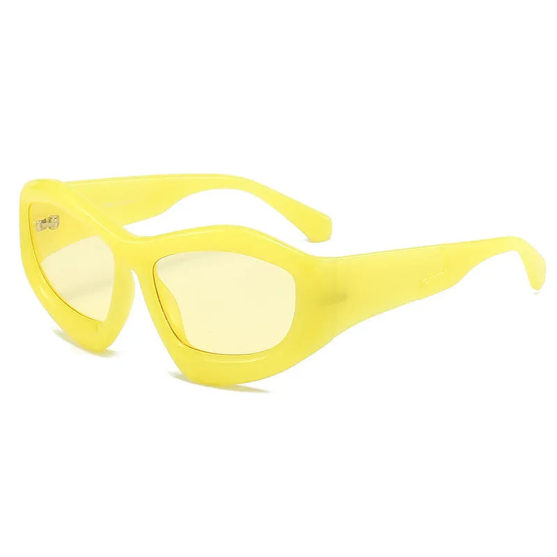 Unisex concave shape sunglasses with bubble design in black frame and black grey lens for outdoor sun protection