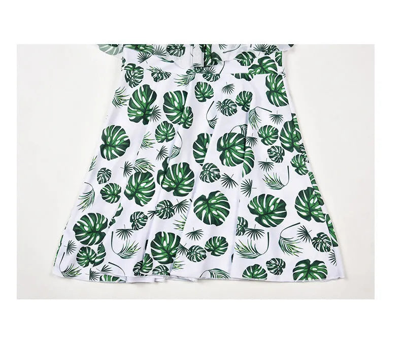 Women's polyester one-piece swimsuit in solid colour pattern green leaf style