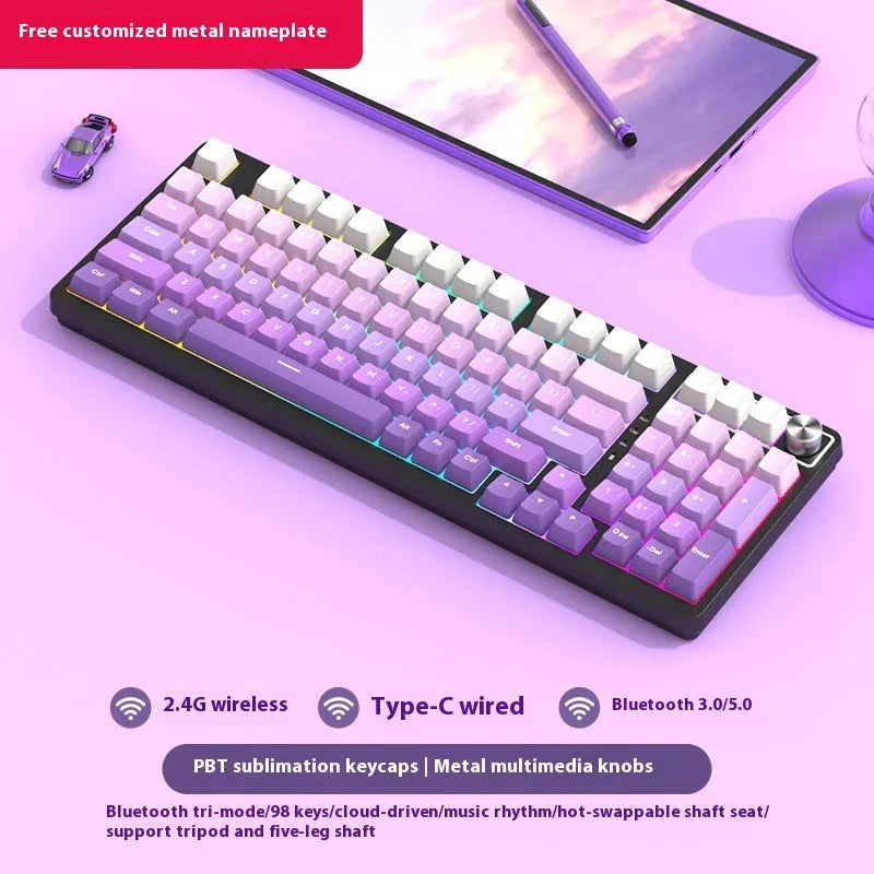 98-key wireless mechanical keyboard kit with display screen options and metal control knob