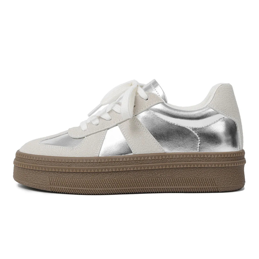 Retro round toe casual board shoes with cross shoulder straps, shown in milky white colour.