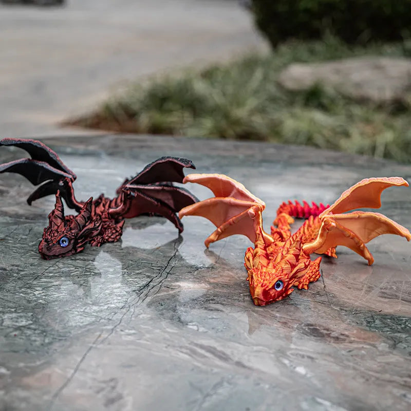 Red and gold PLA dragon wings decoration toy measuring 25cm wide for printing enthusiasts
