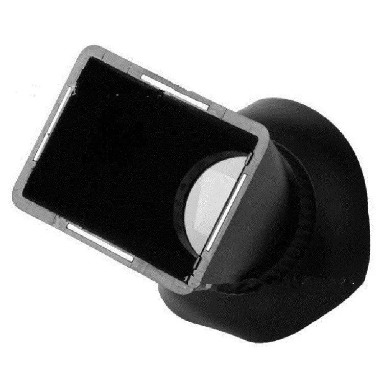 Black camera LCD viewfinder amplifier with magnification lens mounted on DSLR camera