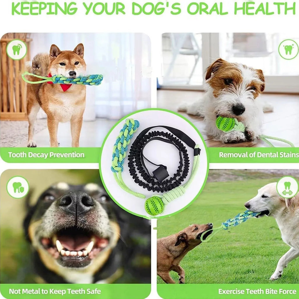 Green cotton thread dog tug rope toy with corncob design for chew and pull games