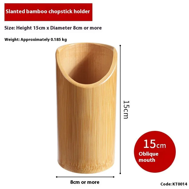 Bamboo chopstick holder tube in natural finish with multiple size options for utensil storage