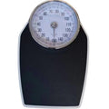 Black mechanical body weight scale with large dial showing weight measurements