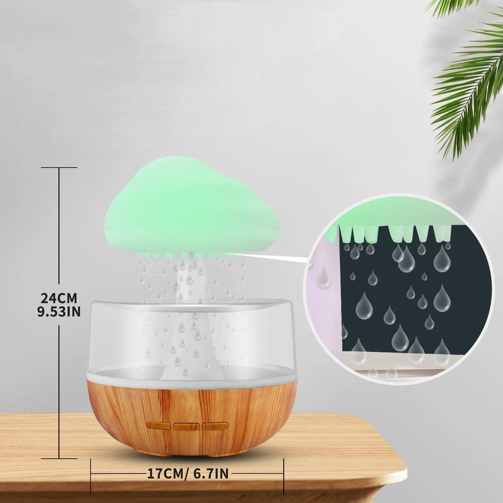 White Raining Cloud humidifier with 7-colour night light and 400ml water tank on a table