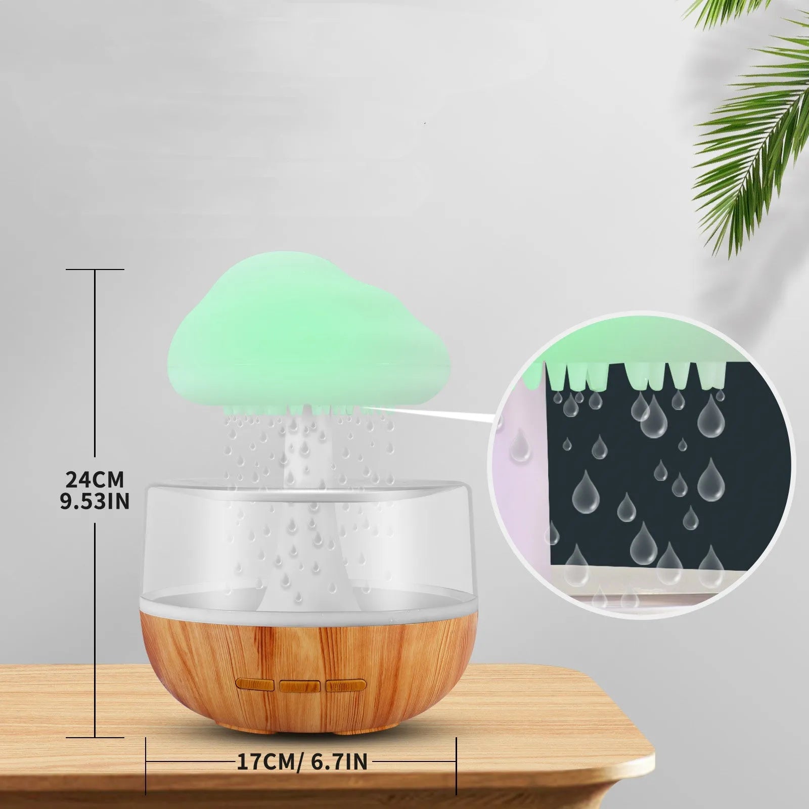 White Raining Cloud humidifier with 7-colour night light and 400ml water tank on a table