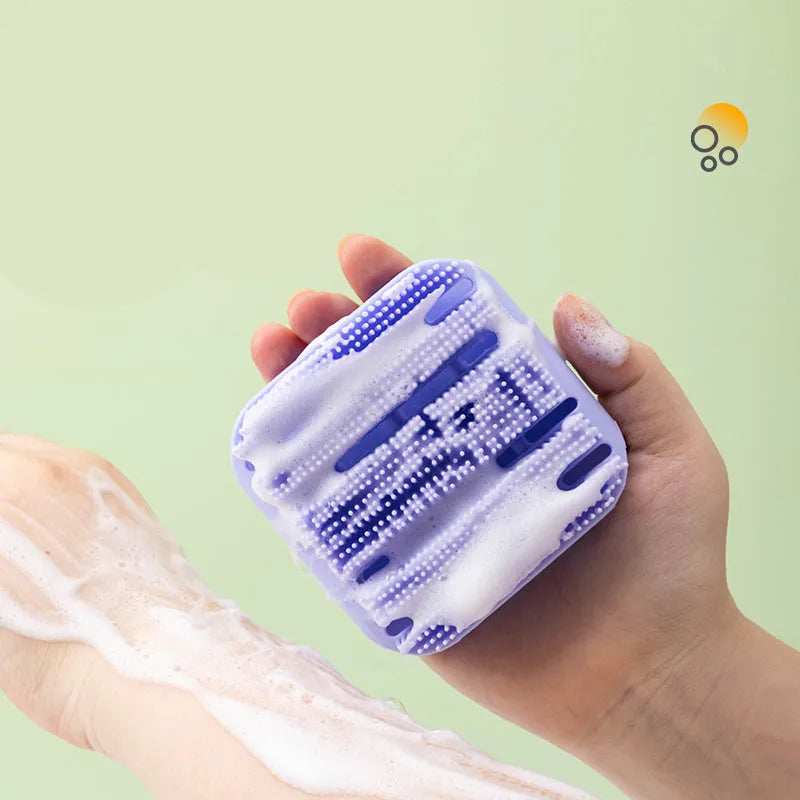 Silicone head massage comb shampoo scrubber with extra-long bristles and ergonomic handle, available in multiple colours