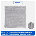 Silver silk double-sided scouring pad with steel wire ball and microfiber, shown in 20cm and 25cm sizes.