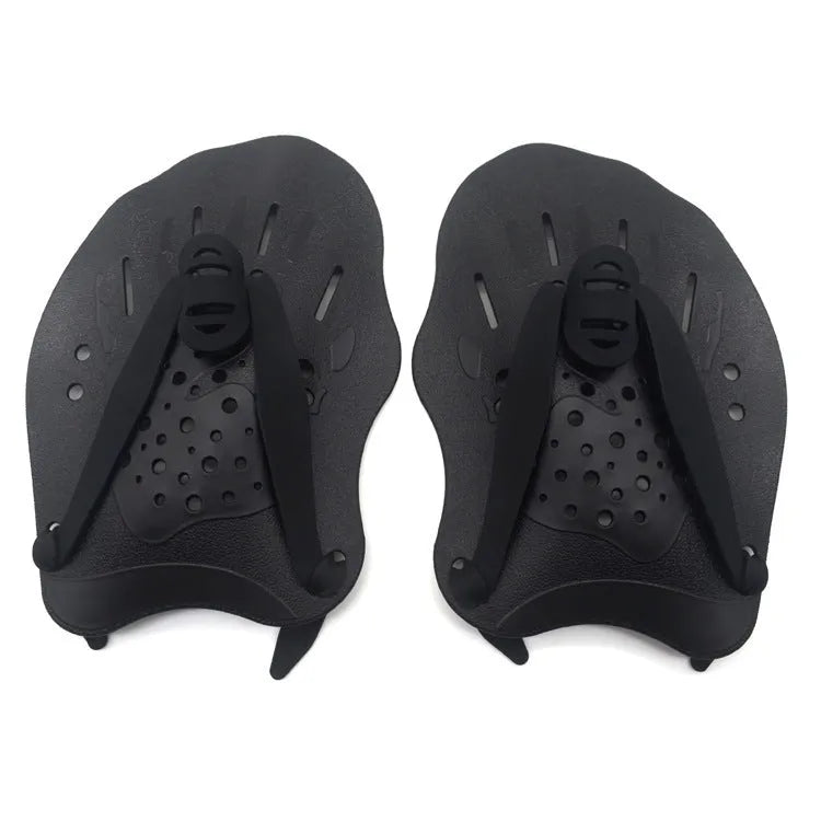 Swimming paddle training aids for freestyle stroke with webbed hand design in various colours