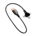 Super fast charge spring telescopic three-in-one data cable 1.5m TPE black with Type-C, Lightning, and Micro USB connectors
