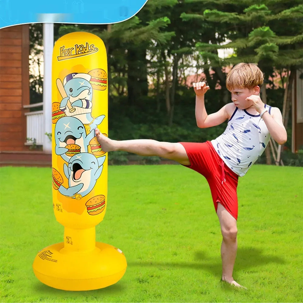 Inflatable boxing column vertical PVC tumbler for home fitness training yellow hamburger colour