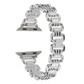 Alloy metal replacement bracelet for Apple Watch in silver, black, gold, rose gold, and Starlight colours.