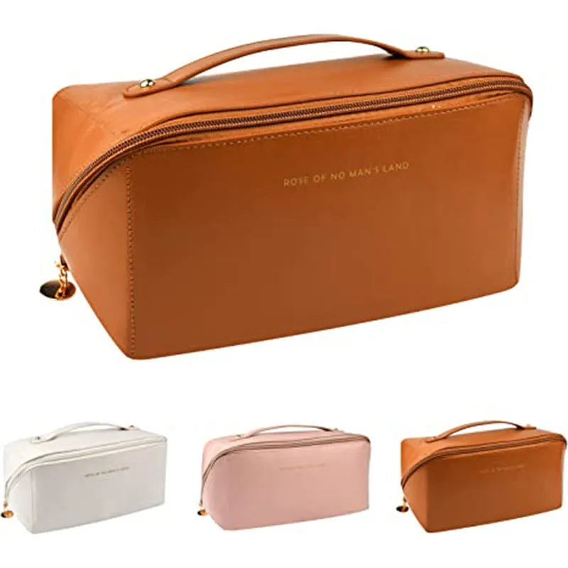 Korean style large capacity pillow cosmetic bag in milky white with waterproof PVC and letter pattern