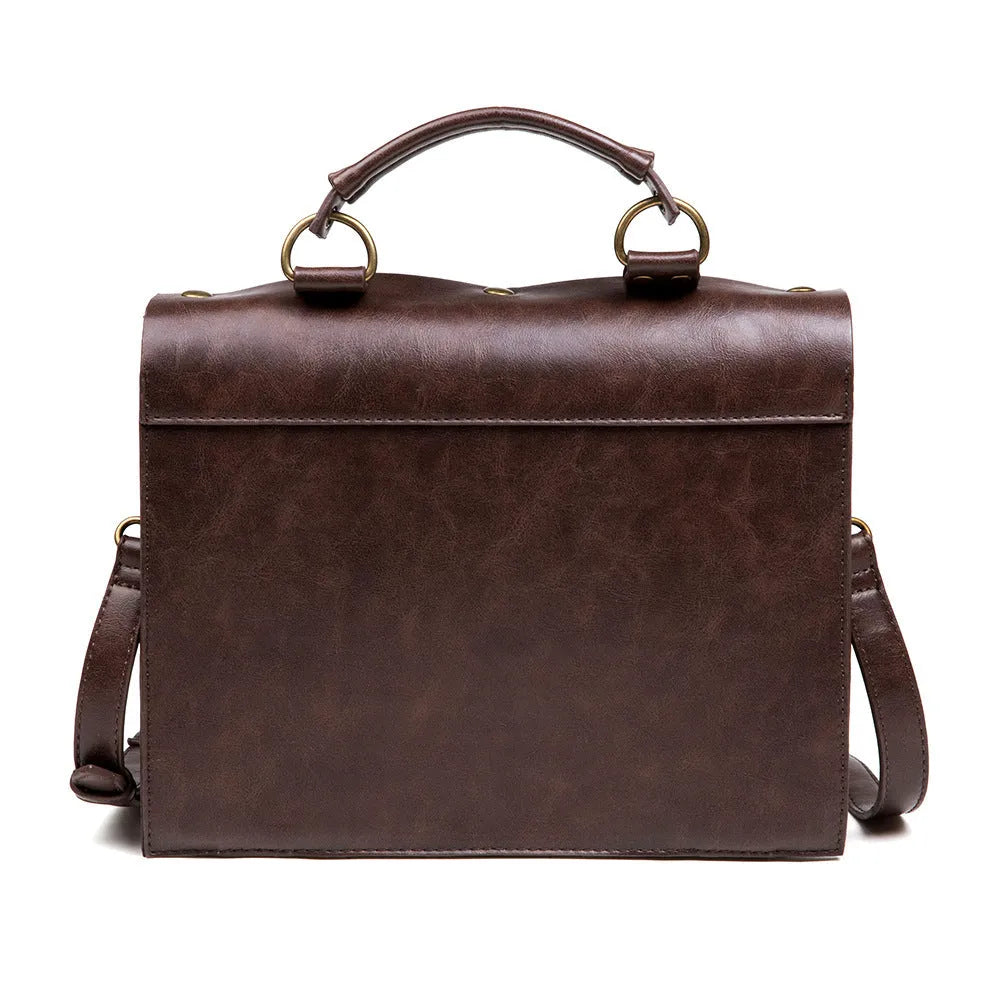 Bronze steampunk industrial retro shoulder bag with metal hardware on horizontal pillow shape