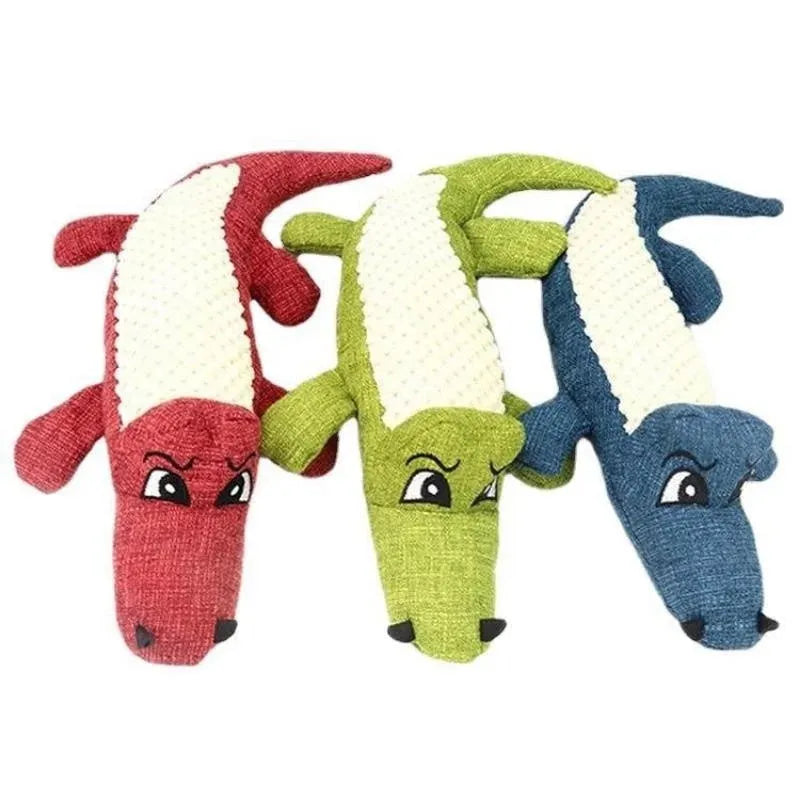 Corn grid pattern pet plush toy in blue, green or red colours with biting sound feature