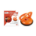 Strong suction cup with metal hook attached to a white bathroom tile, holding a towel