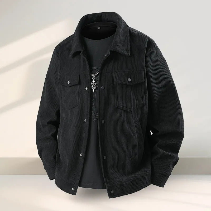 Men's slim fit casual coat in black polyvinyl alcohol fibre fabric with Lycra blend