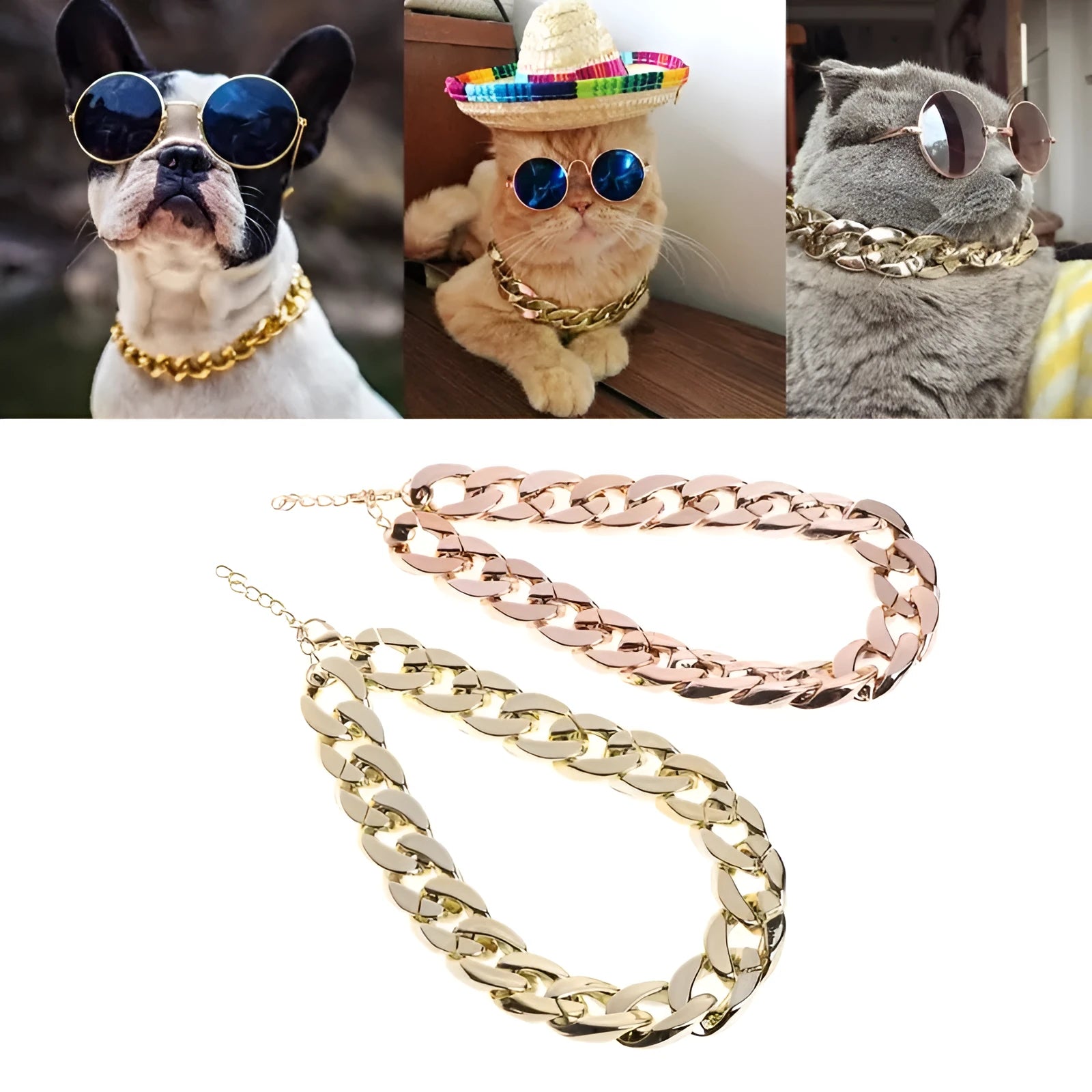 Thick gold plated plastic pet necklace safety collar for puppy dogs hiphop style 36cm 45cm