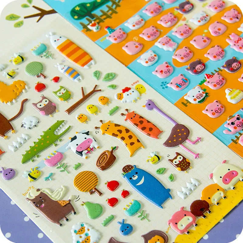 Cartoon three-dimensional bubble sticker hand account decoration sticker with colourful animal and food designs